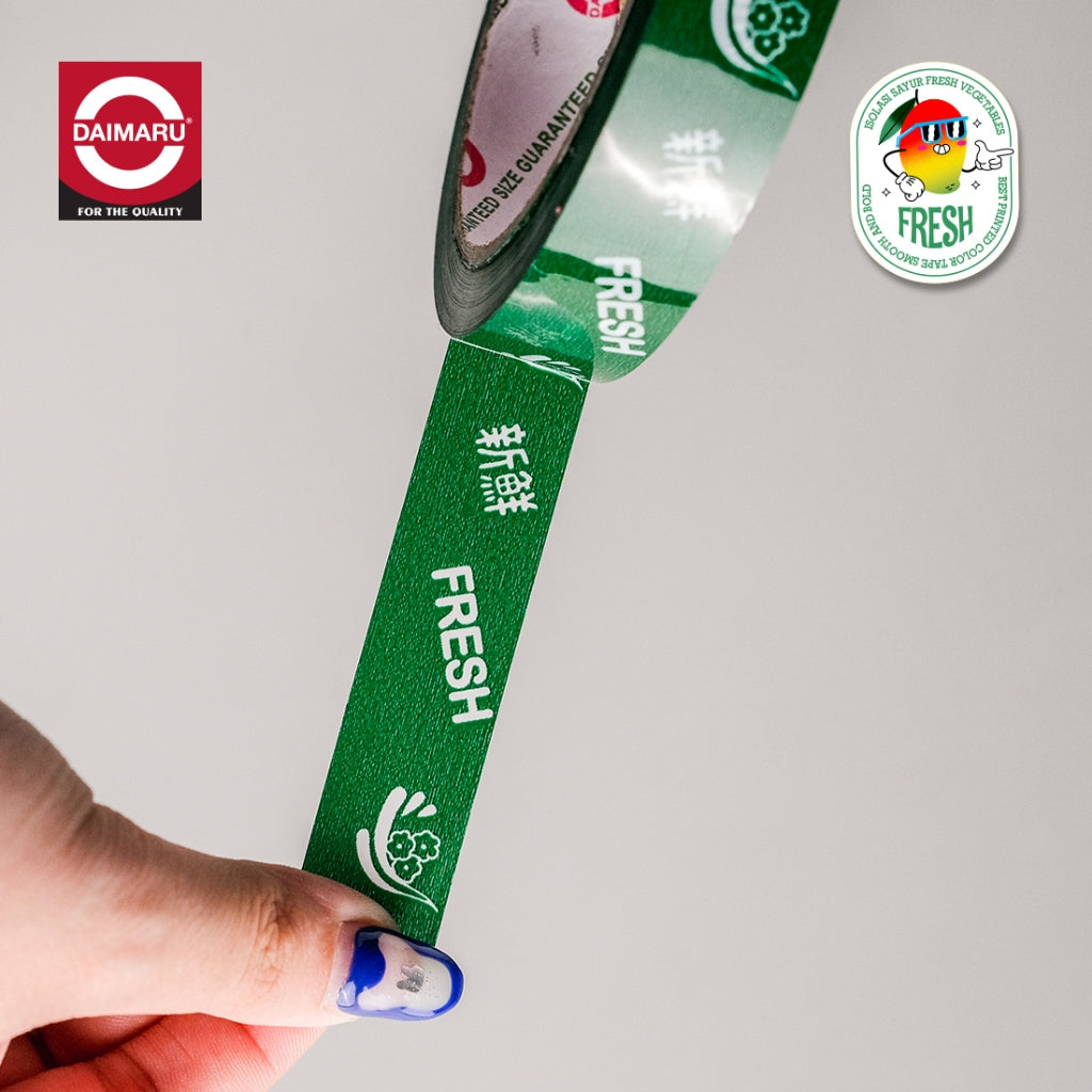 Daimaru OPP Printed Tape Lakban Fresh 18mm x 50M Hijau Tua Single Side Adhesive untuk Pengepakan Barang Segar