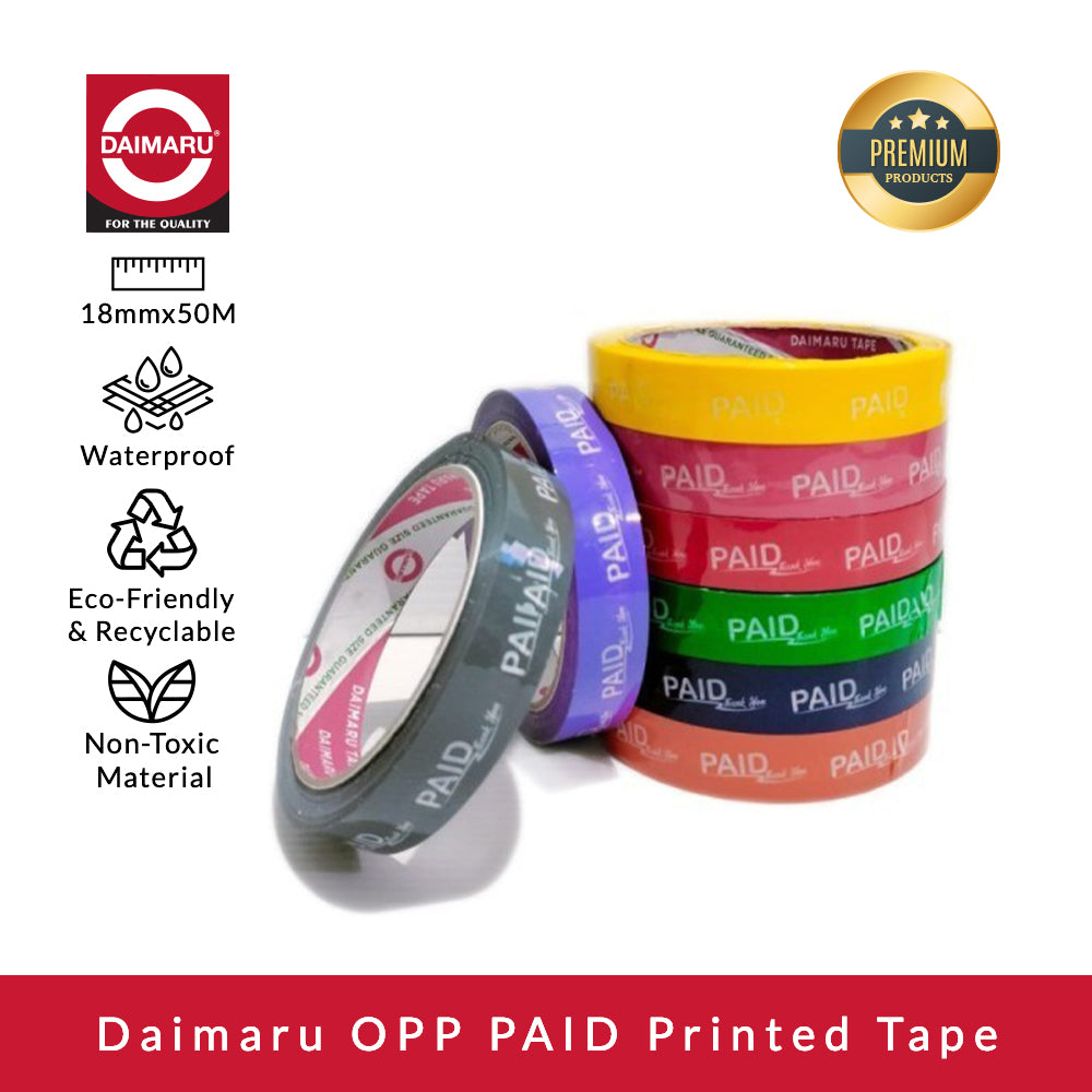 Daimaru Tape Segel PAID THANK YOU 19mm x 50M 1 Pcs Warna Random