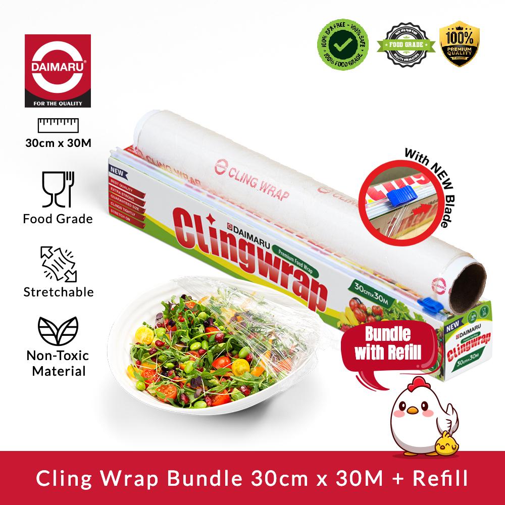Daimaru Cling Wrap Food Grade 30cm x 30M dengan Refill Bundling Set Plastik Pembungkus Aman Ramah Lingkungan Jaga Kesegaran Makanan Fleksibel Non-Toxic Material