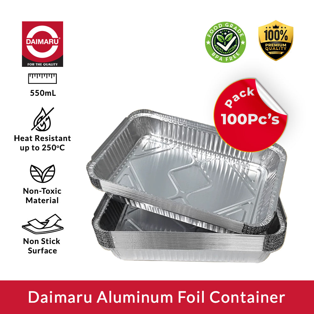 Daimaru Aluminium Foil Tray 550mL isi 100Pcs Tebal Tahan Panas Wadah Makanan Food Grade