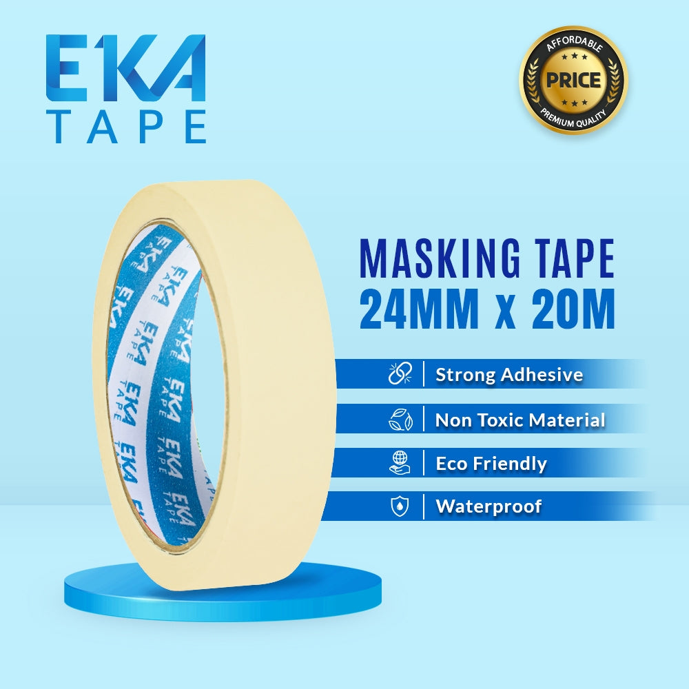 EKA Masking Tape Kertas 24mm x 20M Selotip Kertas Kuat Ramah Kantong ideal untuk Pengecatan, Kerajinan Tangan, & Kantor.