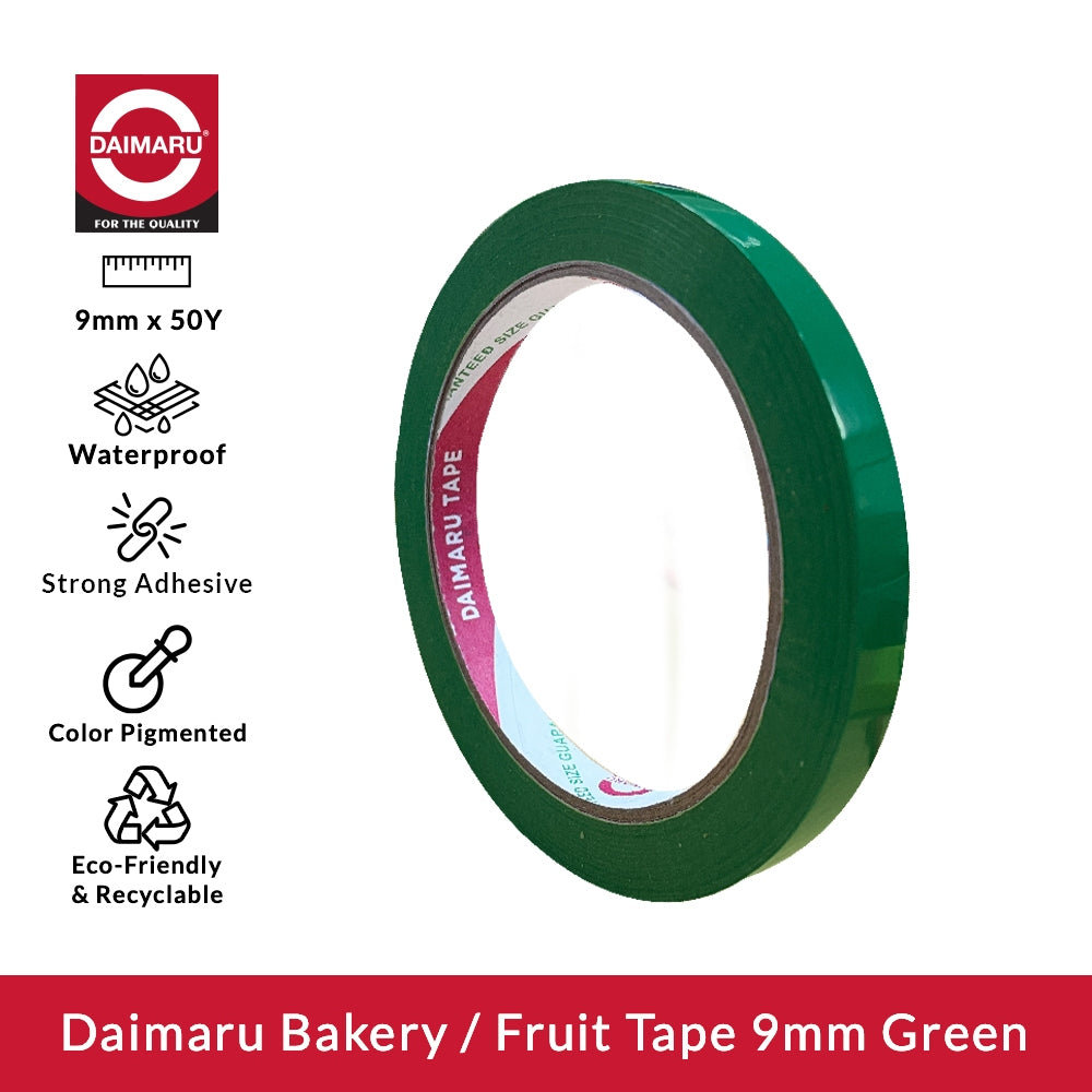 Daimaru Bakery / Fruit Tape 9mm x 50Y  Perekat Kuat & Warna Cerah Waterproof Eco-Friendly Fleksibel Mudah Digunakan untuk Kemasan Roti & Buah