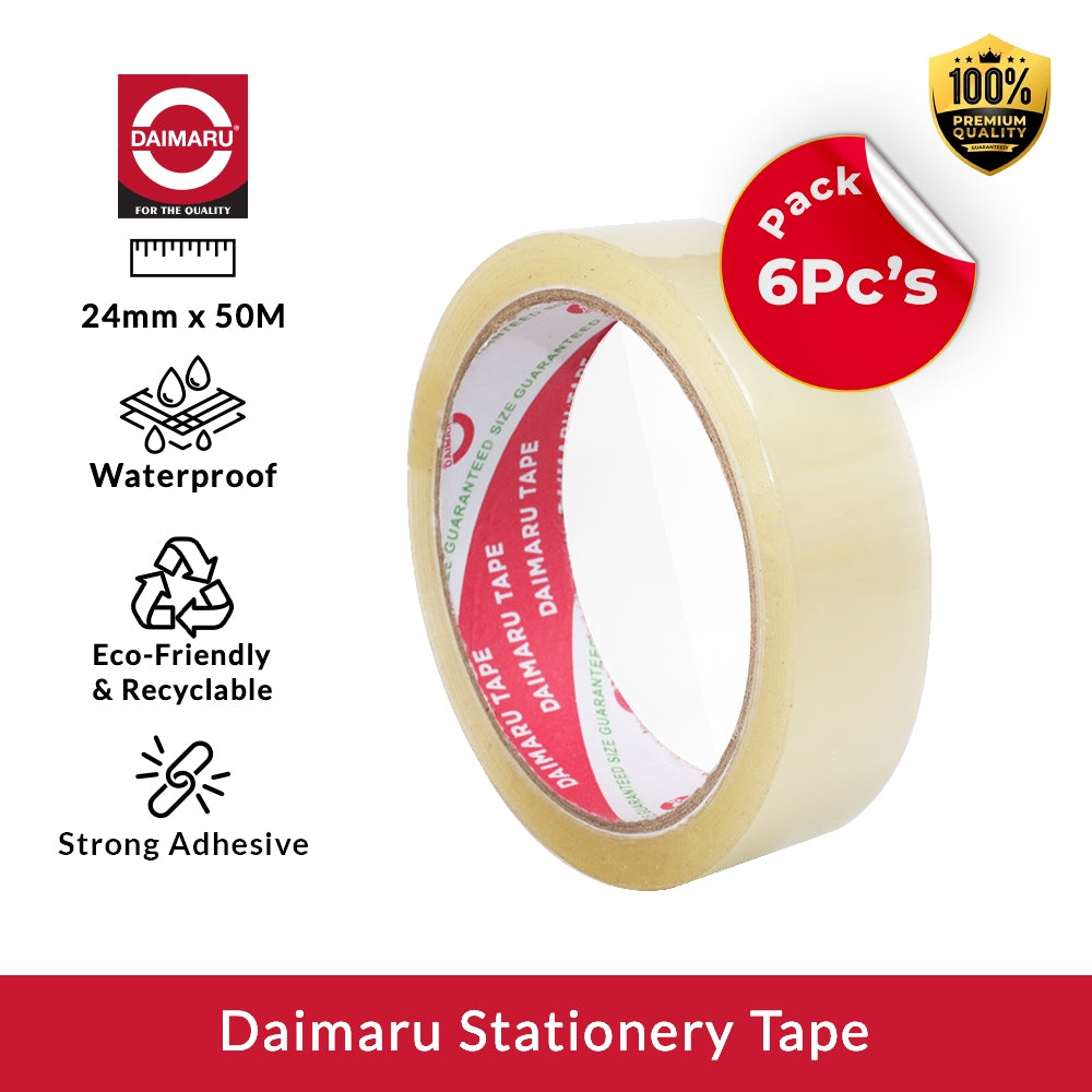 Daimaru Lakban Bening OPP Tape 24mm x 50M Kuat & Rekat Set Isi 6 Pcs Eco-Friendly & Recyclable
