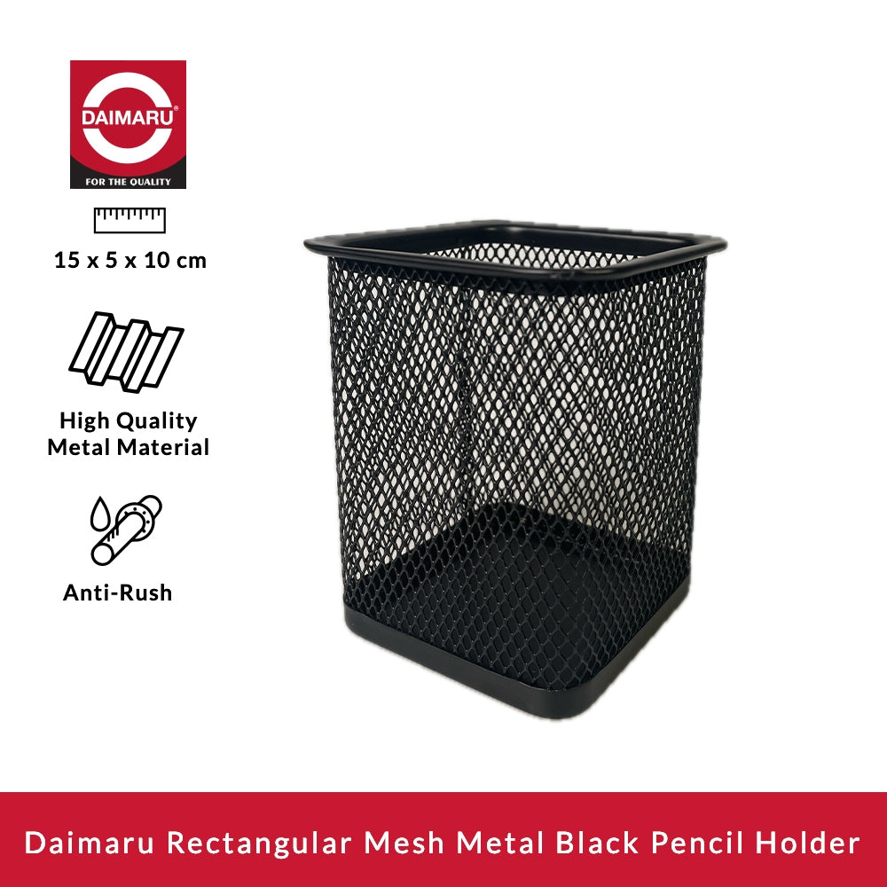 Daimaru Rectangular Mesh Metal Black Pencil Holder Tempat Pencil Besi Metal High quality