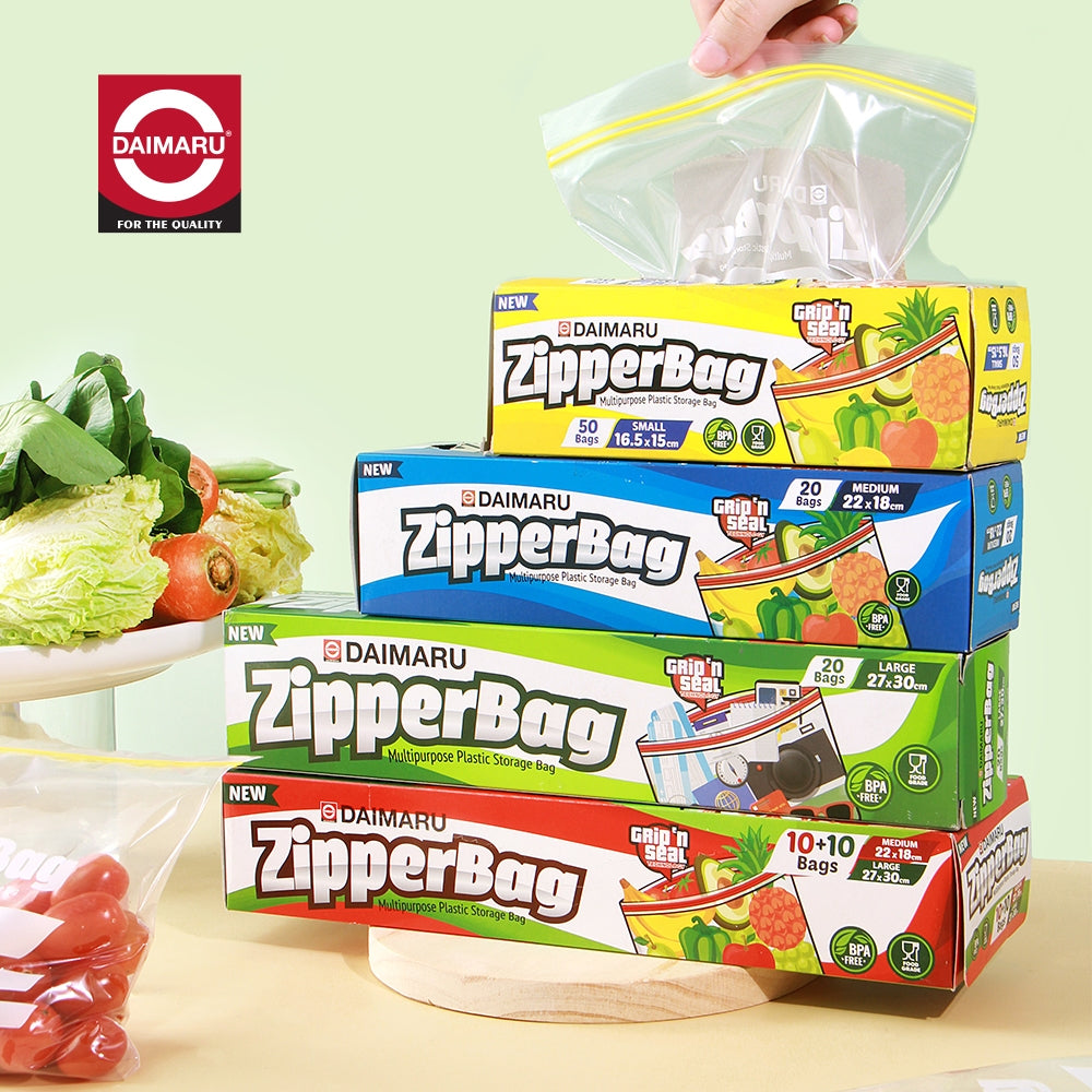 Daimaru Zipper Bag Mix Medium & Large Isi 20 Pcs – Kantong Zip Lock BPA Free Penyimpanan Makanan