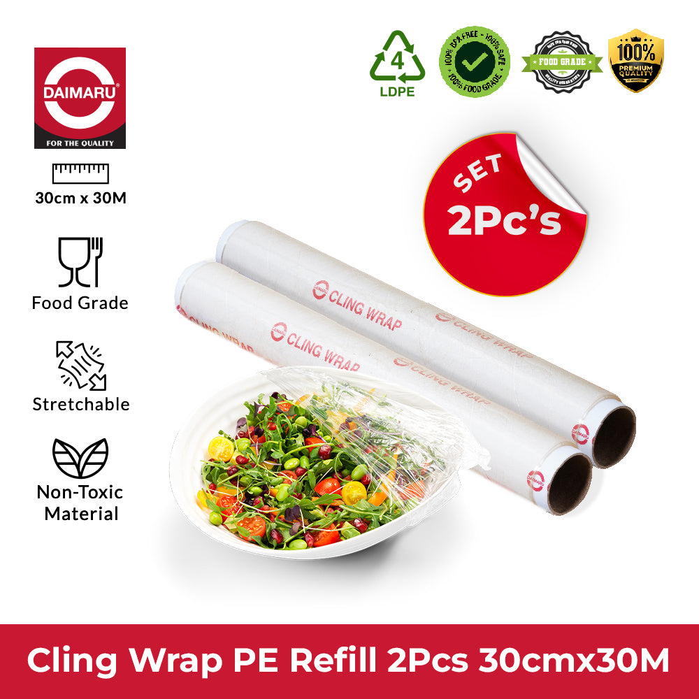 Daimaru Cling Wrap PE Food Grade 30cm x 30M Refill 2Pcs Plastik Wrap Aman untuk Makanan