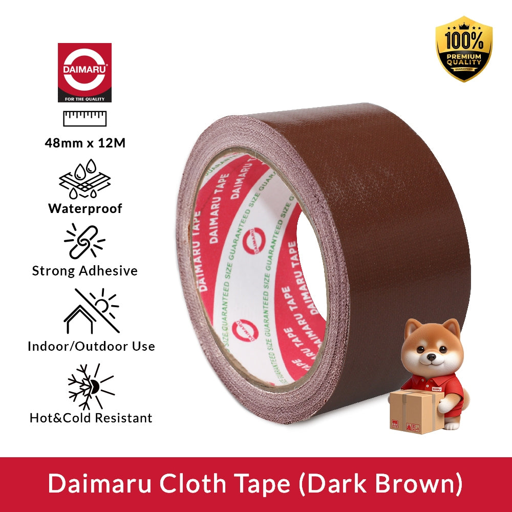 Daimaru Cloth Tape Dark Brown 48mm x 12M Lakban Coklat Tua Kualitas Export Tahan Air Lem Kuat Penggunaan Indoor Outdoor Tahan Panas & Dingin