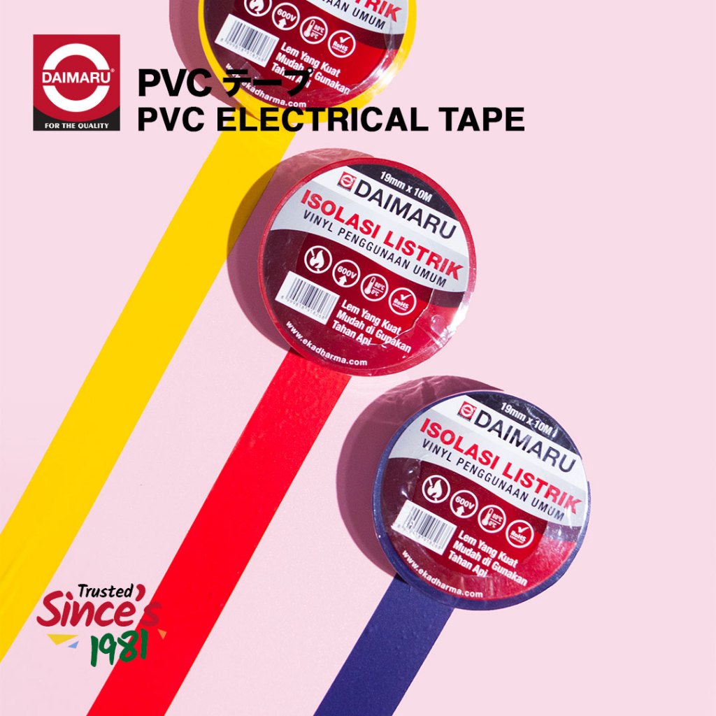 Daimaru PVC Insulation Tape Red 19mm x 10M Isolasi Listrik merah Kualitas Unggul Tahan Suhu & Kelembapan Ideal untuk Industri dan Rumah Tangga