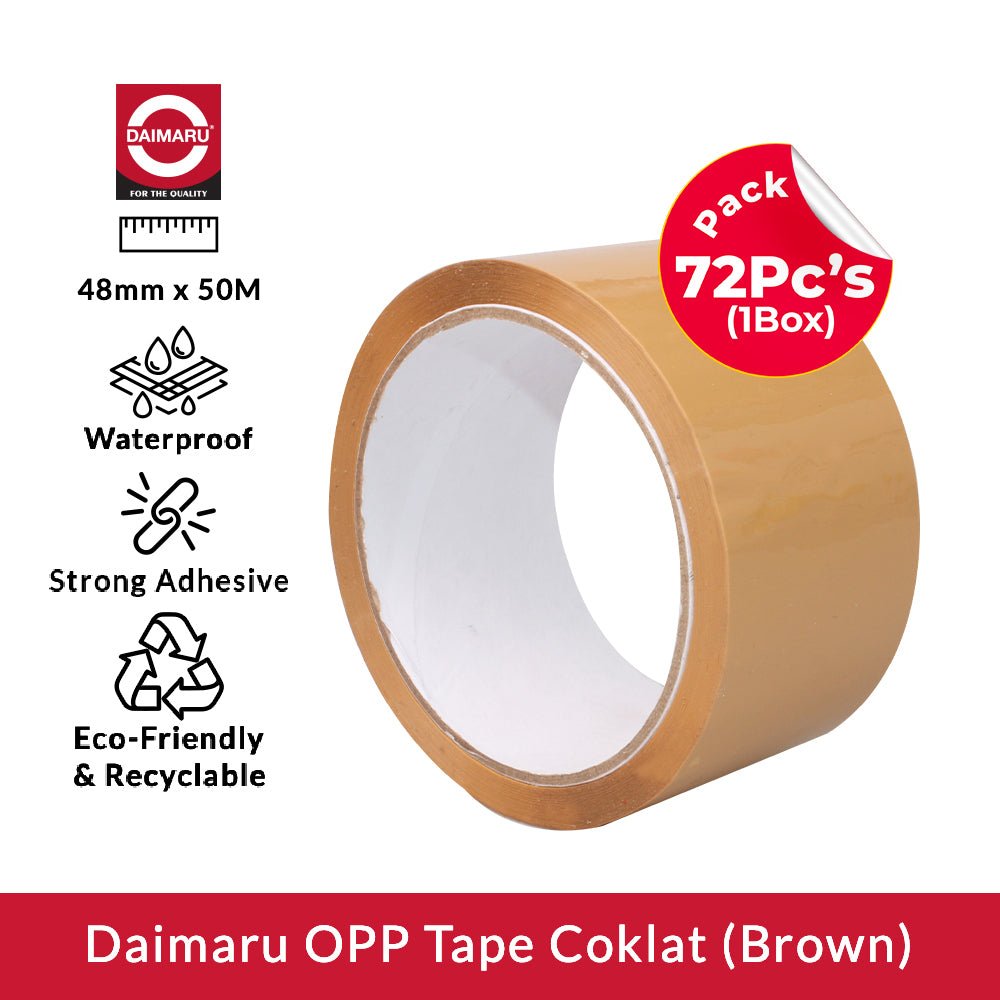 Daimaru OPP Brown Tape 48mm x 50M 72pcs Waterproof Strong Adhesive Eco-Friendly & Recyclable Lakban Coklat