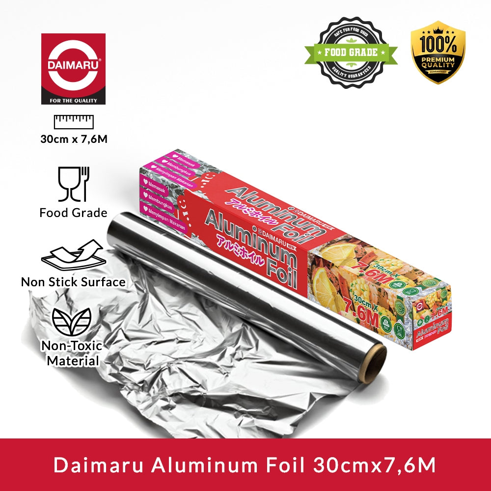 Daimaru Aluminium Foil 30cm x 7,6M untuk BBQ Grill dan Storing Leftovers - Food Grade Non Stick Surface Non Toxic Material