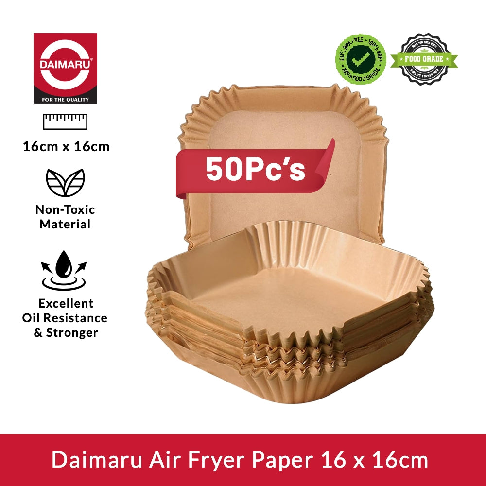 Daimaru Kertas Alas Air Fryer 50 Pcs Anti Lengket 16x16CM & 20x20CM Tahan Panas Minyak Sekali Pakai Murah - Kotak - Kitchenware