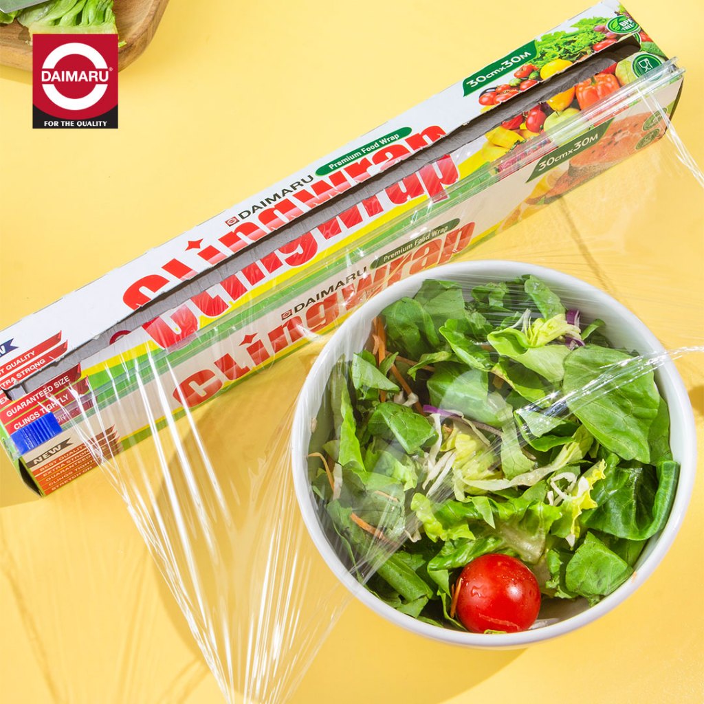 Daimaru Cling Wrap Food Grade 30 cm x 30 M Plastik Pembungkus Aman Ramah Lingkungan dengan Pisau Baru Zip Safe Jaga Kesegaran Makanan