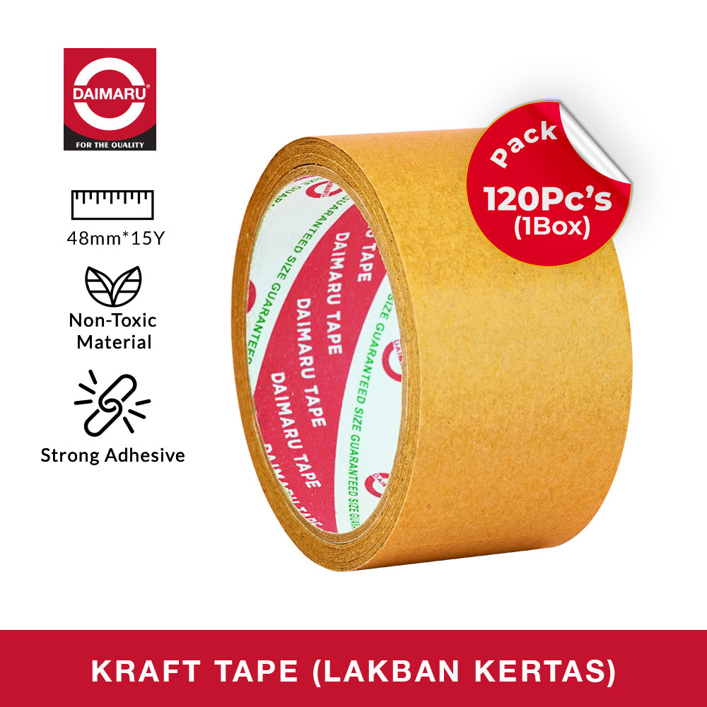 Daimaru Kraft Tape 48mm x 15Y Lakban Kertas Coklat 120Pcs (1 BOX) Single Side Adhesive untuk Pengemasan Barang dan Ekspor