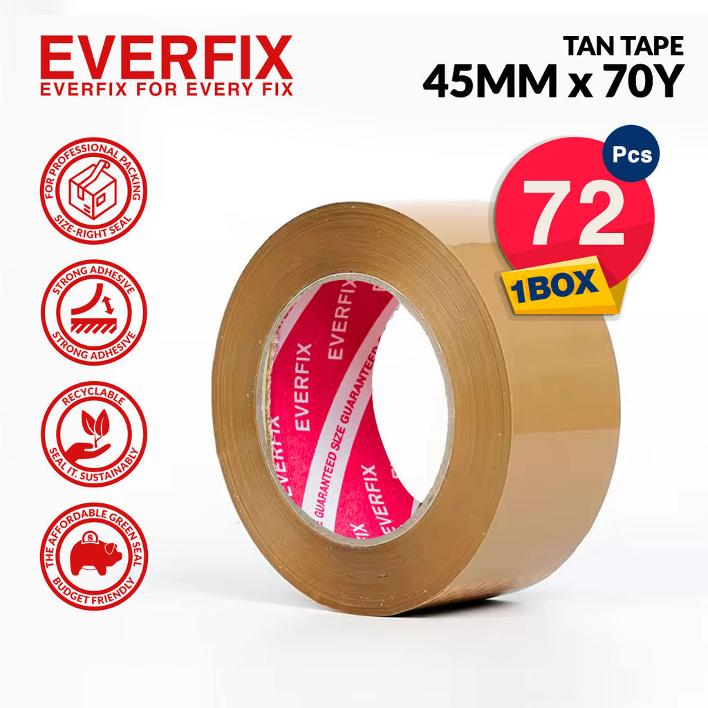 EVERFIX Lakban Coklat 45mm x 70Y OPP Tan 72 Pcs Kuat Tahan Lama Harga Hemat Recyclable