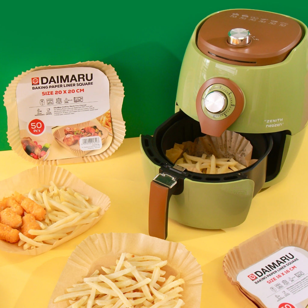 Daimaru Kertas Alas Air Fryer 50 Pcs Anti Lengket 16x16CM & 20x20CM Tahan Panas Minyak Sekali Pakai Murah - Kotak - Kitchenware