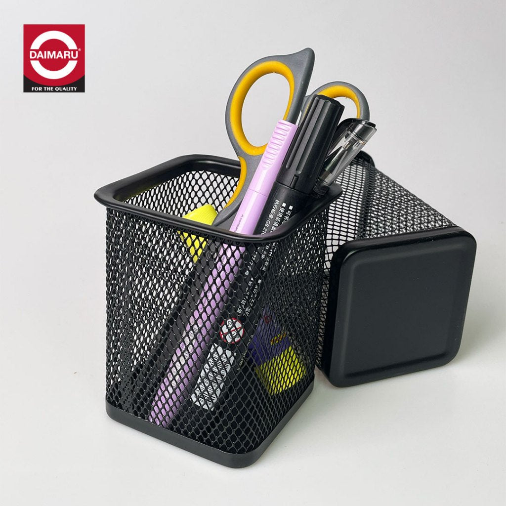 Daimaru Rectangular Mesh Metal Black Pencil Holder Tempat Pencil Besi Metal High quality