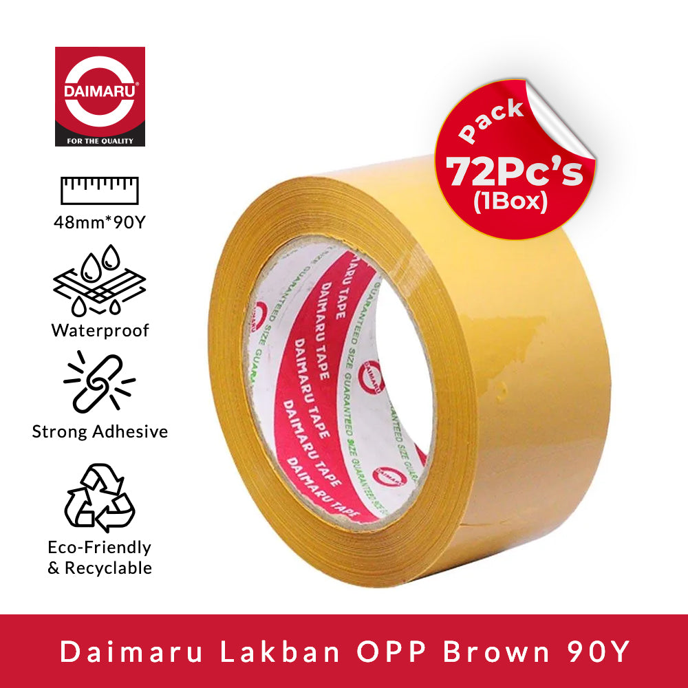 Salin Daimaru Lakban OPP Coklat 48mm x 90Y 72Pcs  Waterproof Strong Adhesive Eco-Friendly Recyclable 45 Micron Tape Pengepakan Barang Segel Dus Pengikat Rumah Tangga Kantor