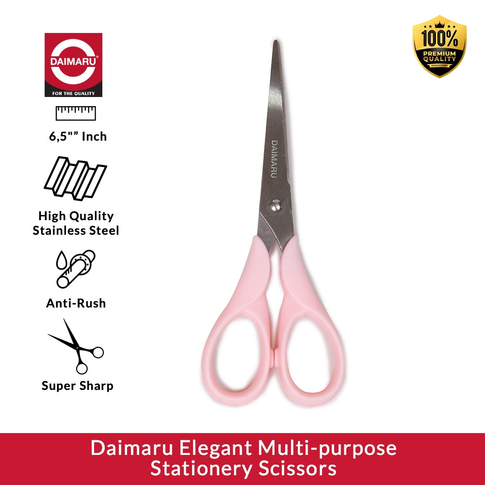 Daimaru Elegant Multi-purpose Stationery Scissor 6,5 inch Gunting Baja Stainless Steel Anti-Rush Super Tajam Alat Tulis Elegan dan Praktis