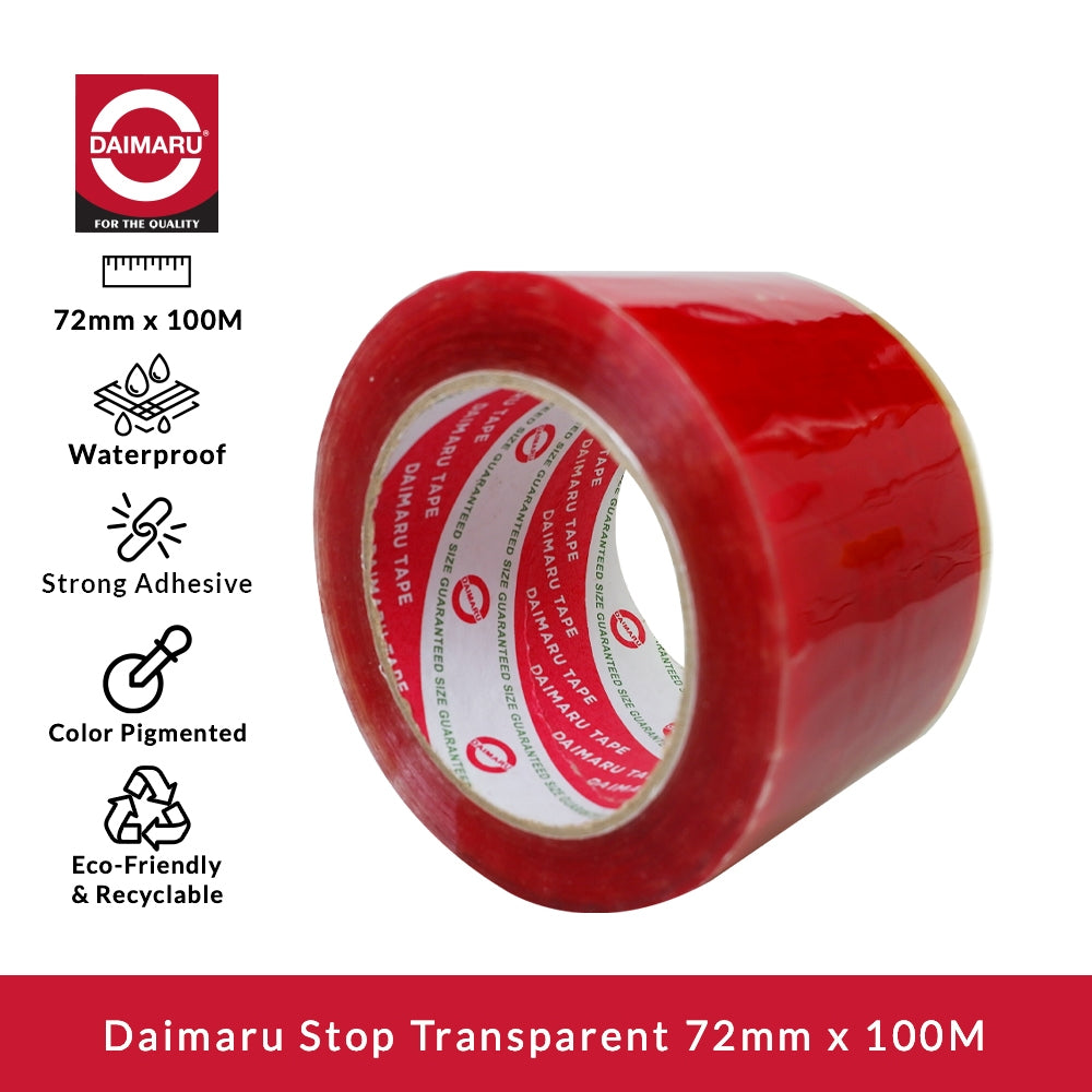 Daimaru OPP Printed Tape Lakban Stop Warna Bening 72mm x 100M
