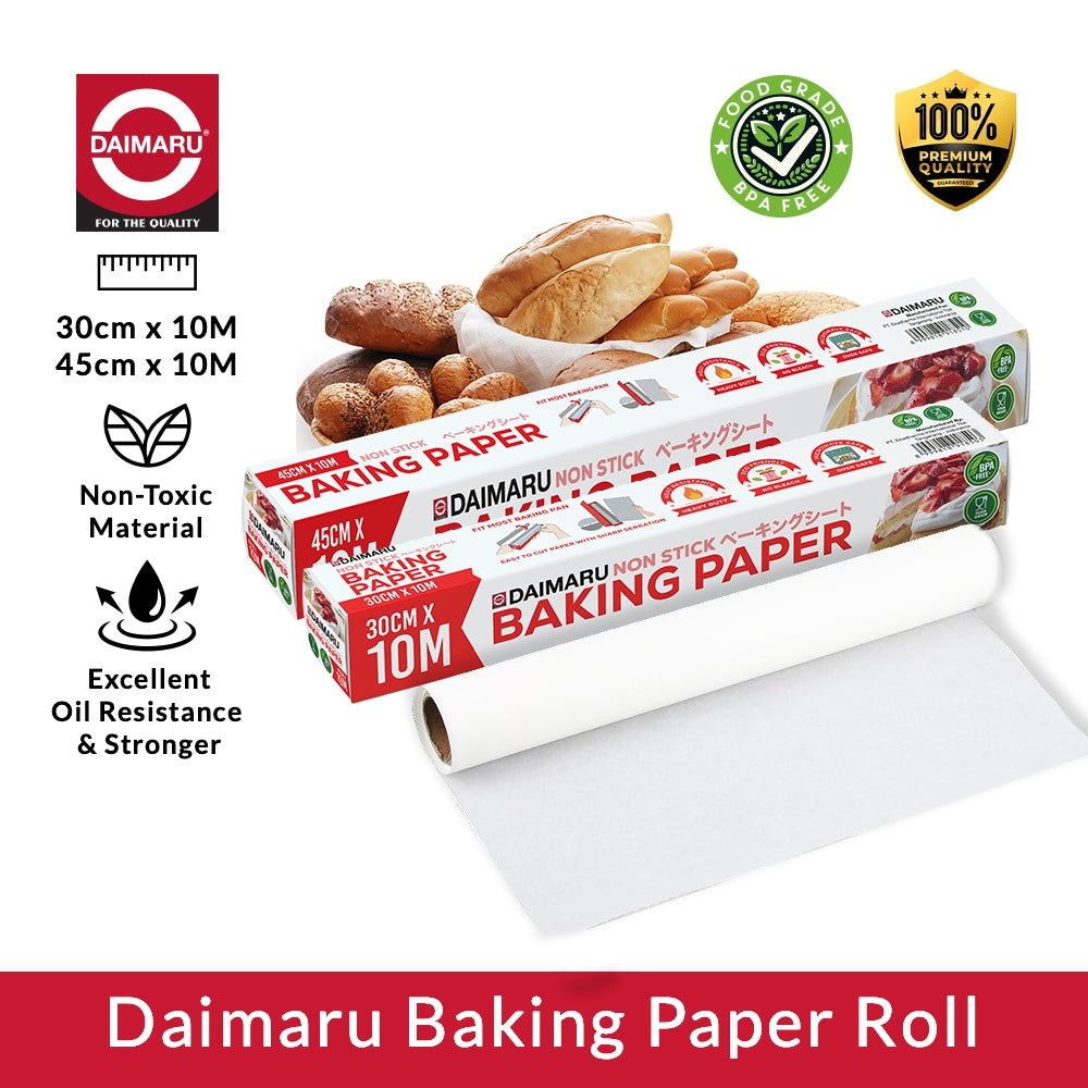 Daimaru Baking Paper Roll 30cm & 45cm x 10M Kertas Roti Anti Lengket Food Grade Multifungsi untuk Dapur dan Kitchenware