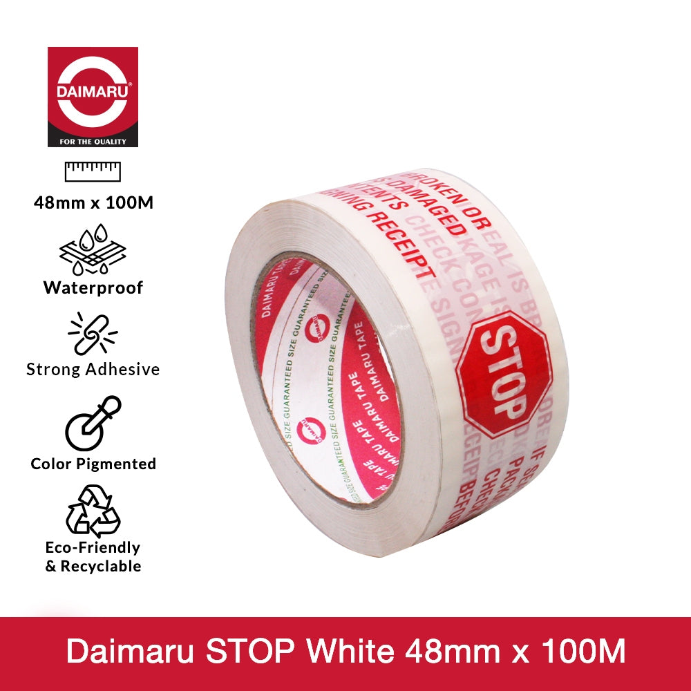 Daimaru OPP Printed Tape Lakban Stop Warna Putih 48mm x 100M