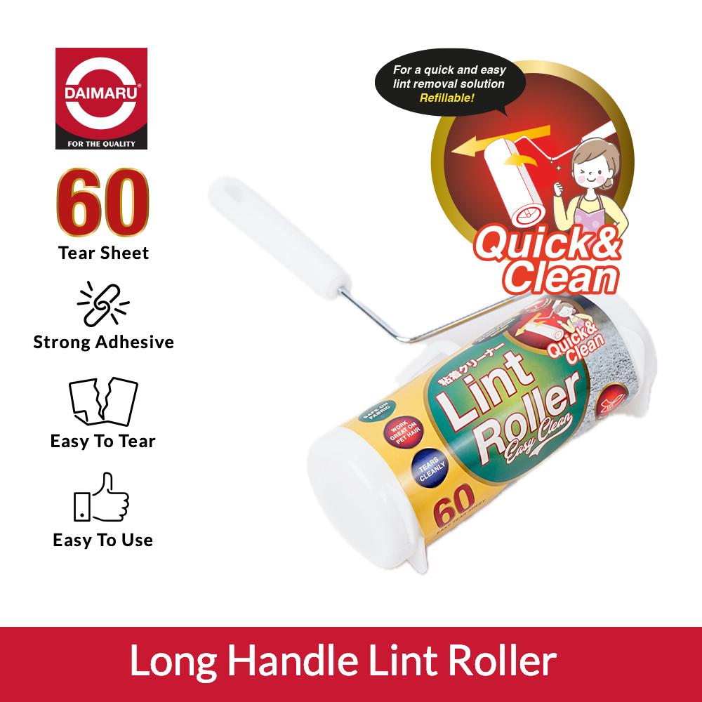 Daimaru Long Handle Lint Roller 90 Sheet 16cm Rambut Debu Refillable Quick Clean dengan Lembar Perekat Kuat Mudah Diganti dan Gagang Ergonomis