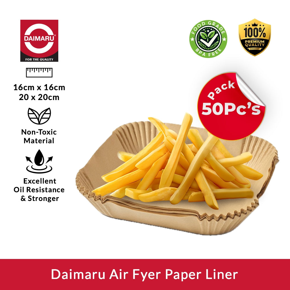 Daimaru Kertas Alas Air Fryer 50 Pcs Anti Lengket 16x16CM & 20x20CM Tahan Panas Minyak Sekali Pakai Murah - Kotak - Kitchenware