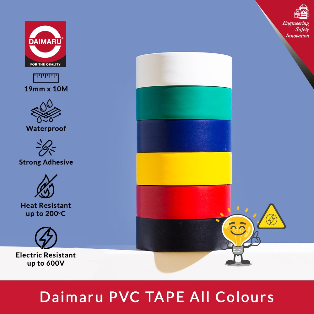 Daimaru PVC Insulation Tape 19mm x 10M Lakban Listrik Paket 6 Warna