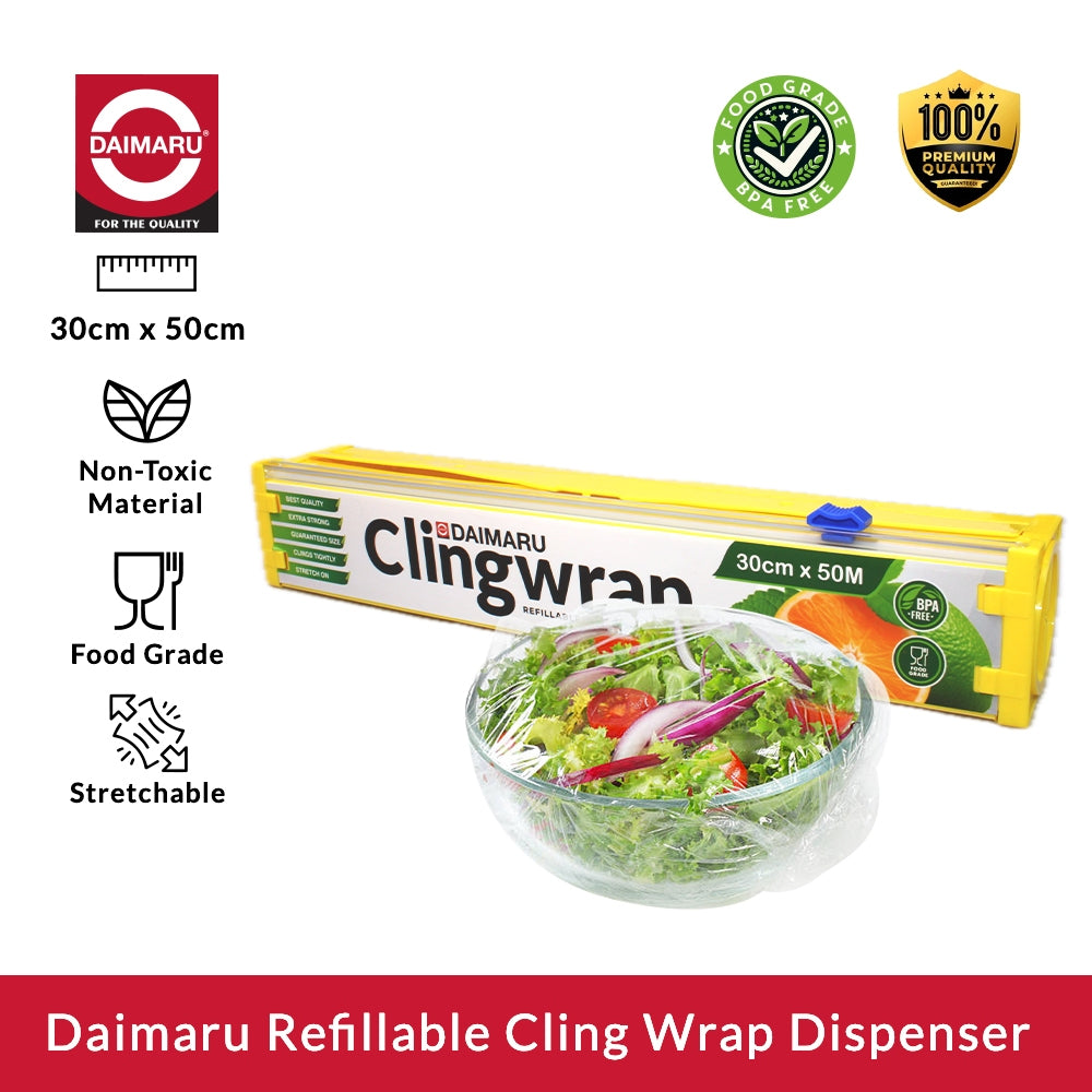 Daimaru Refillable Cling Wrap Dispenser 30cm x 50M Food Grade & BPA Free