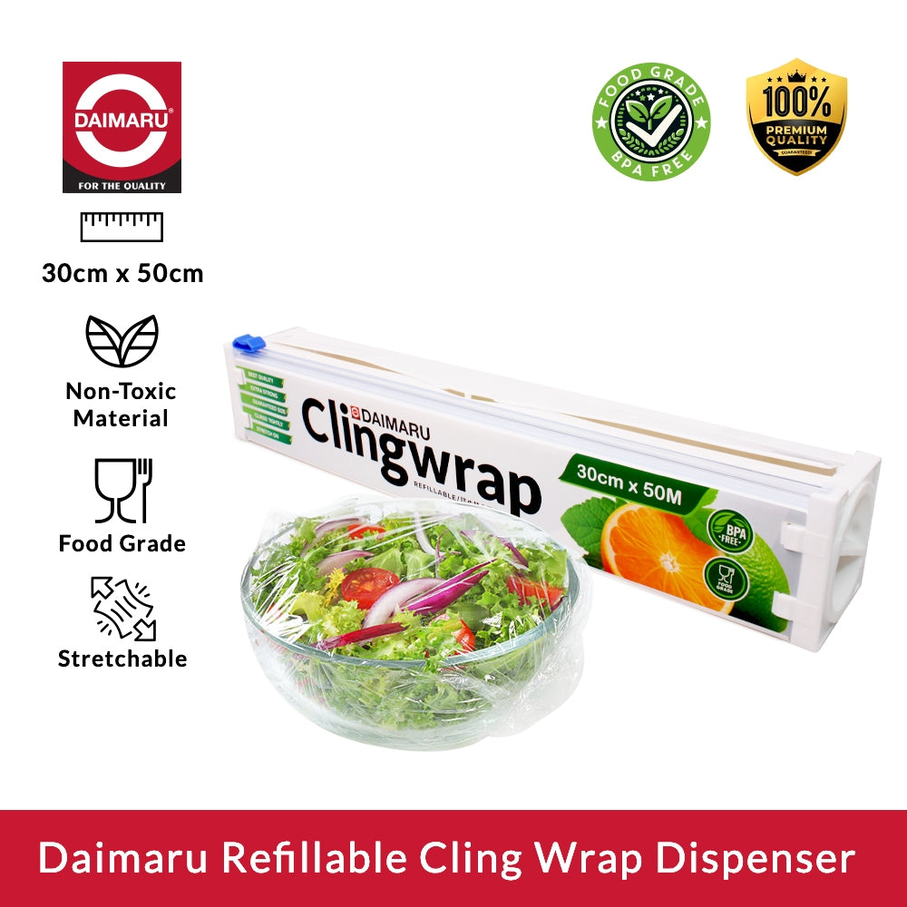 Daimaru Refillable Cling Wrap Dispenser 30cm x 50M Food Grade & BPA Free