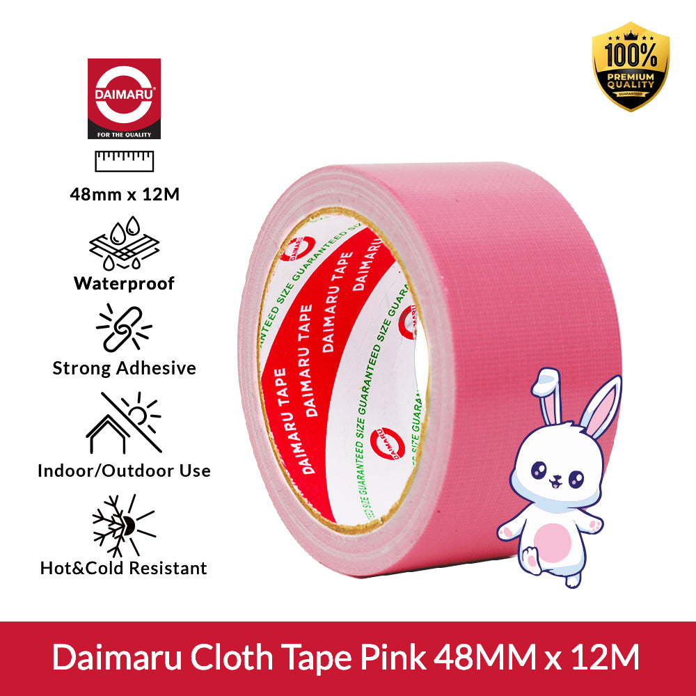 Daimaru Cloth Tape Lakban Kain Warna Pink 48mm x 12M Lem Single Side Adhesive 100% Natural Rubber Adhesive Tahan Air & Panas Cocok untuk Kargo Berat dan Penjilidan Buku
