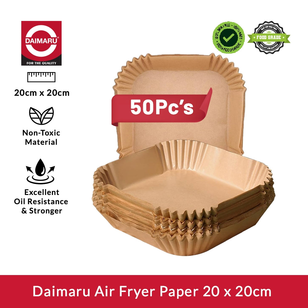 Daimaru Kertas Alas Air Fryer 50 Pcs Anti Lengket 16x16CM & 20x20CM Tahan Panas Minyak Sekali Pakai Murah - Kotak - Kitchenware