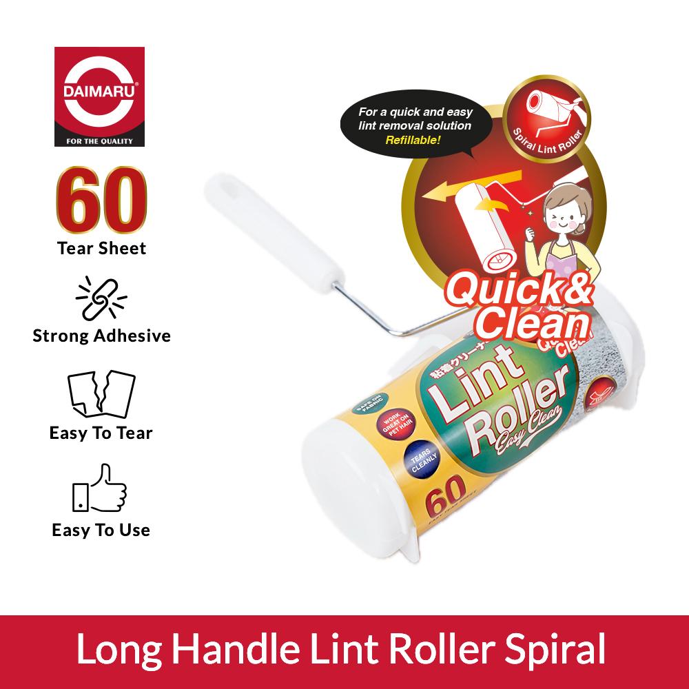 Daimaru Long Handle Lint Roller 90 Sheet 16cm Rambut Debu Refillable Quick Clean dengan Lembar Perekat Kuat Mudah Diganti dan Gagang Ergonomis