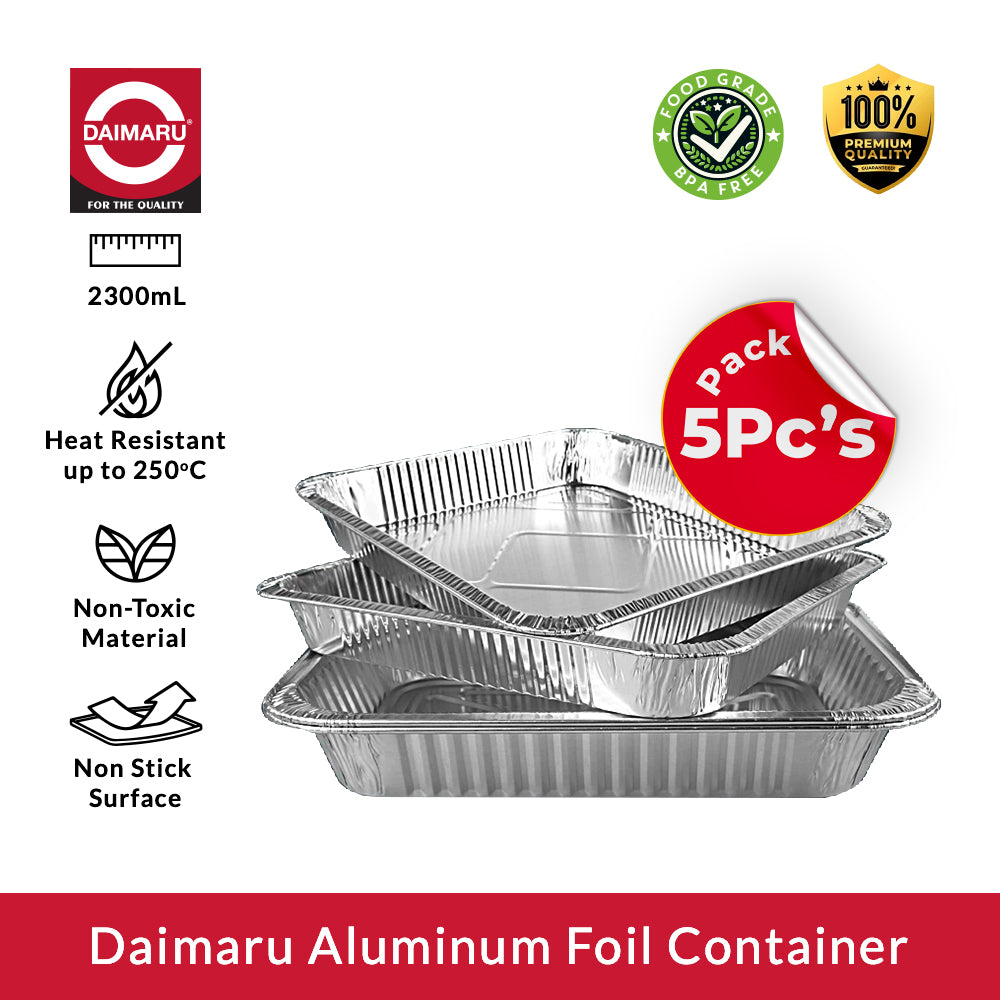 Daimaru Aluminium Foil Tray 2300mL isi 5Pcs Extra Besar Wadah Makanan Tahan Panas Catering