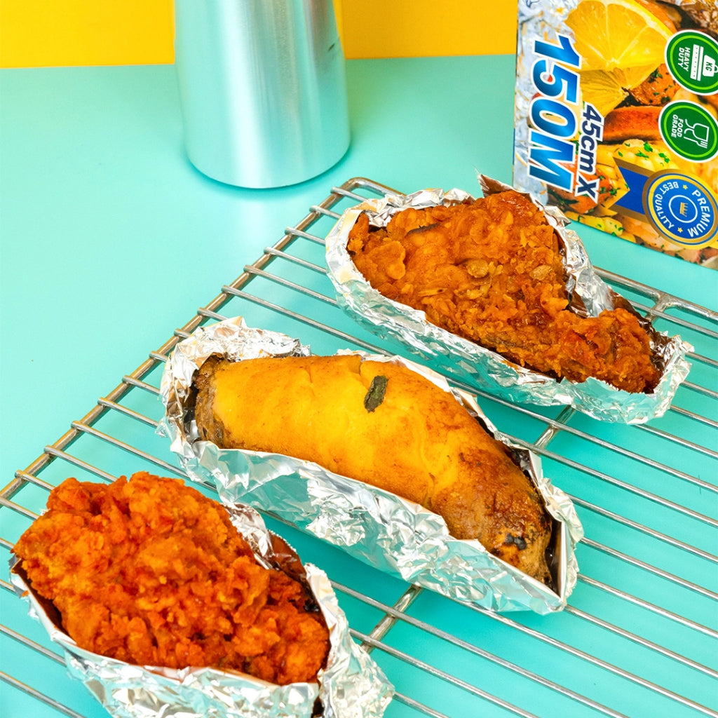 Daimaru Aluminium Foil Economy Pack 45cm x 150M tahan panas hingga 200°C, bahan aman non-toksik dan anti lengket, cocok untuk dapur, restoran, dan Horeca.