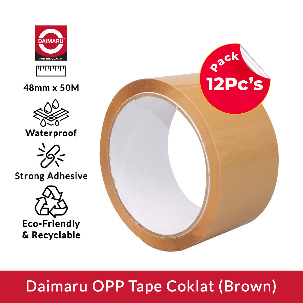 Daimaru OPP Brown Tape 48mm x 50M 12pcs Waterproof Strong Adhesive Eco-Friendly & Recyclable Lakban Coklat