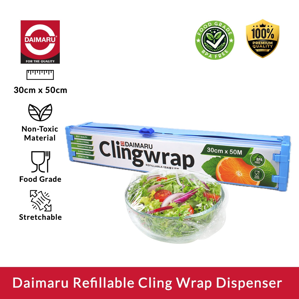 Daimaru Refillable Cling Wrap Dispenser 30cm x 50M Food Grade & BPA Free