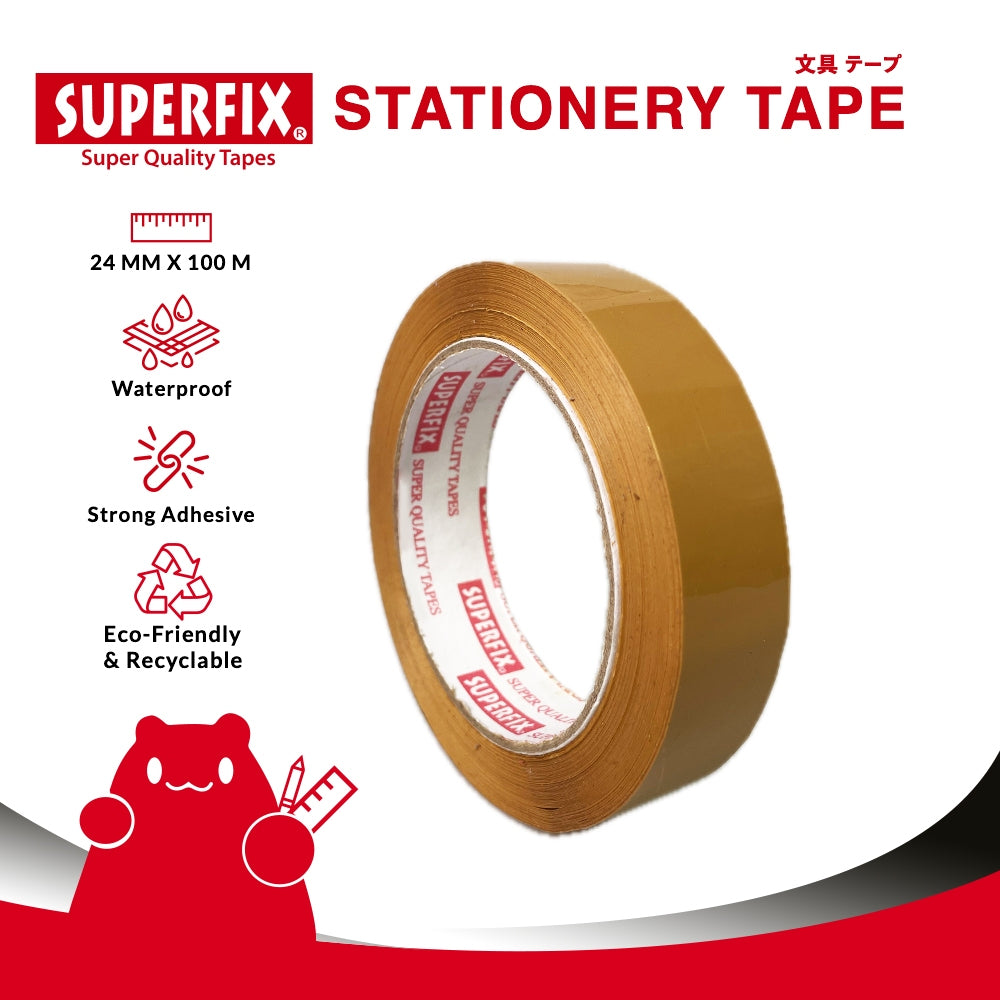 Superfix Stationery Tape Tan 24mm x 100M Lakban Coklat Serbaguna untuk Kantor dan Pengemasan