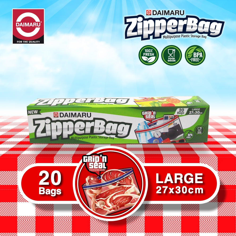 Daimaru Zipper Bag Large Isi 20 Pcs – Kantong Zip Lock BPA Free untuk Penyimpanan Makanan