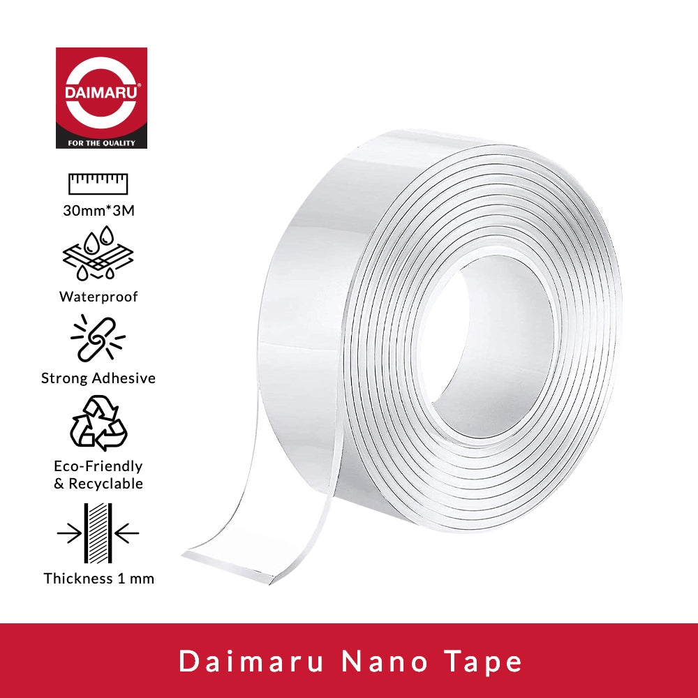 Daimaru Nano Double Tape Bening 3cm x 3M Perekat Gel Super Kuat, Bisa Dicuci & Digunakan Ulang