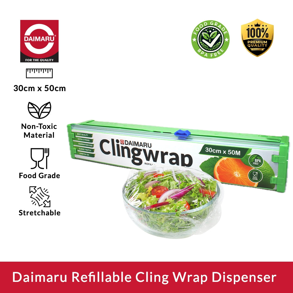 Daimaru Refillable Cling Wrap Dispenser 30cm x 50M Food Grade & BPA Free