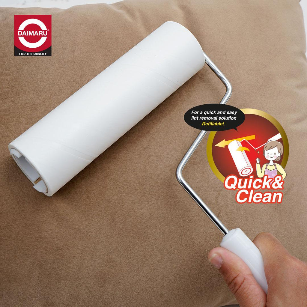 Daimaru Long Handle Lint Roller 90 Sheet 16cm Rambut Debu Refillable Quick Clean dengan Lembar Perekat Kuat Mudah Diganti dan Gagang Ergonomis