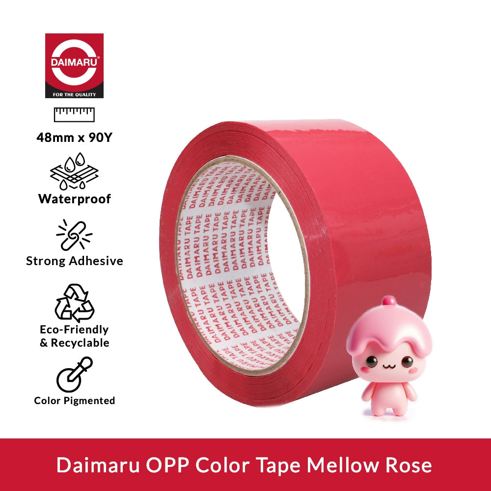 Daimaru OPP Tape Mellow Rose 48mm x 90Y Lem Kuat Ramah Lingkungan & Dapat Didaur Ulang Warna Pigmented Pink Merah