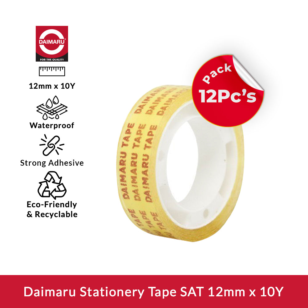Daimaru Mini Selotip Transparent 12mm x 10Y Isi 12 pcs Adhesive Satu Sisi Bening untuk Rumah & Kantor Dengan Daya Rekat Kuat dan Desain Compact