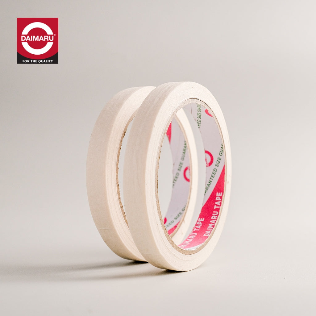 Daimaru Masking Tape Lakban Kertas Cream 12mm x 21M Single Side Adhesive Tahan Air untuk Pengecatan Mobil dan Stiker Waterproof Tidak Merusak Permukaan
