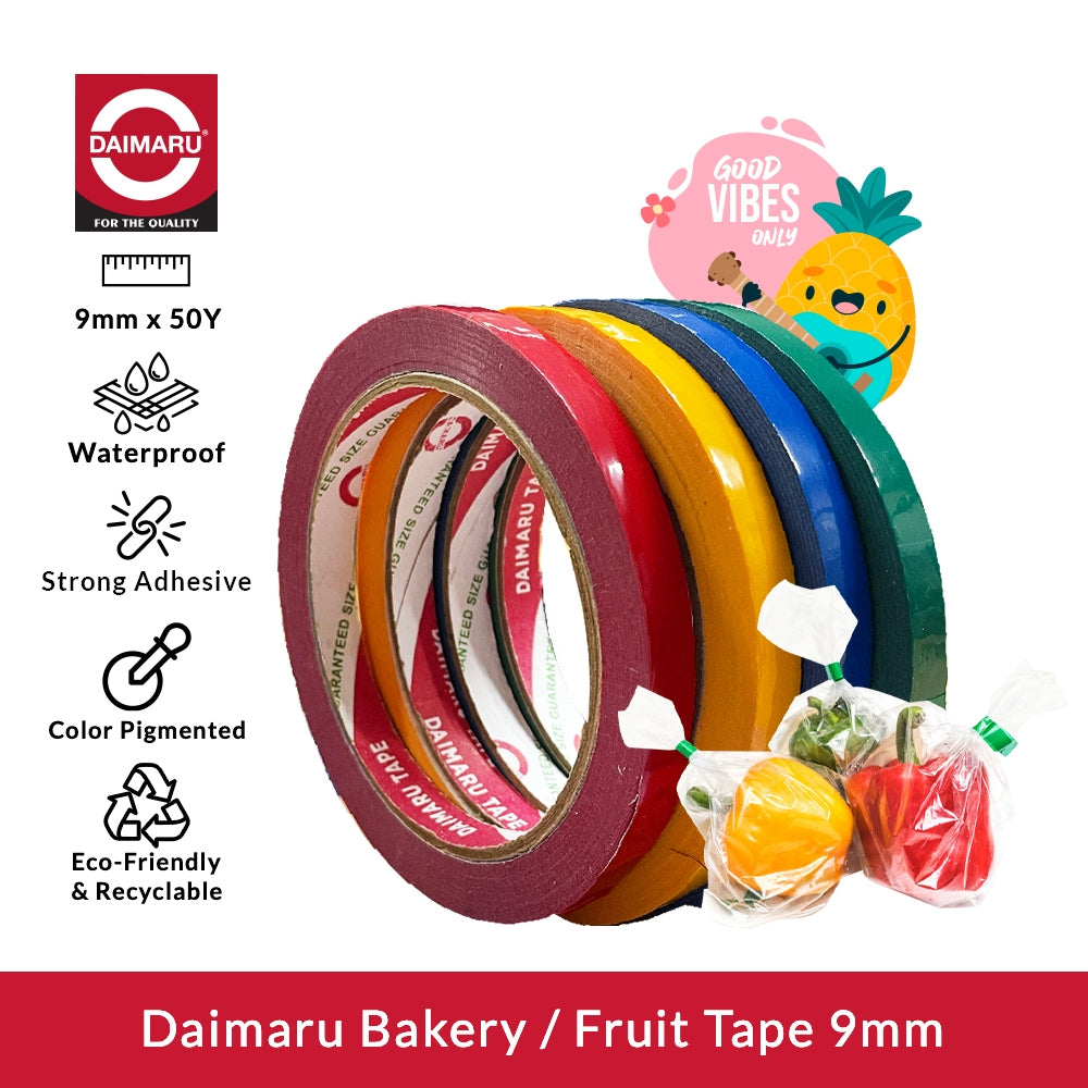 Daimaru Bakery / Fruit Tape 9mm x 50Y  Perekat Kuat & Warna Cerah Waterproof Eco-Friendly Fleksibel Mudah Digunakan untuk Kemasan Roti & Buah