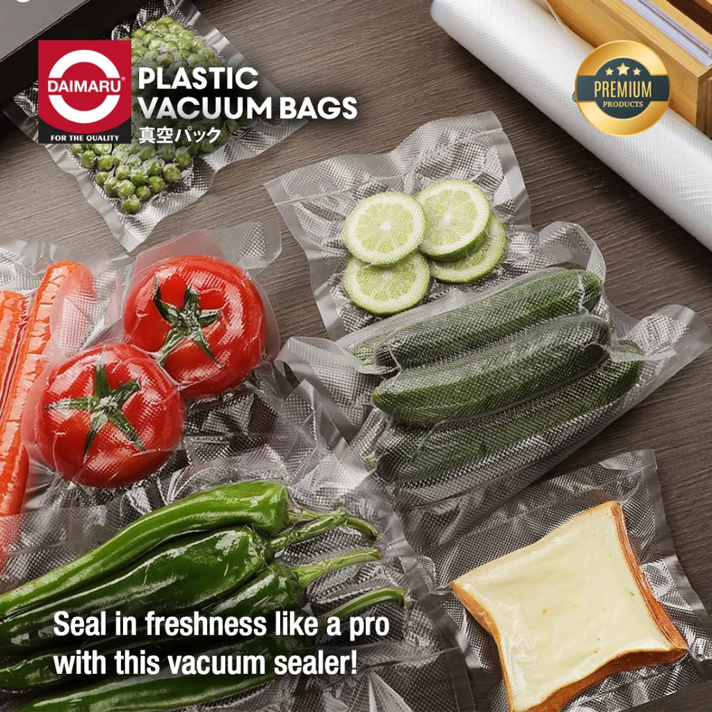 Daimaru Plastik Vacuum Sealer Embossed 10x15cm/25x30cm/25x30CM 100 Lembar Tebal 95 Mic BPA Free Makanan Kering & Moist