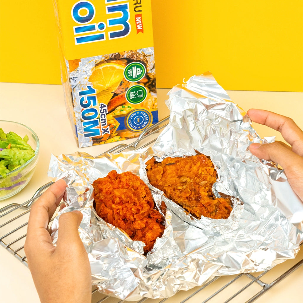 Daimaru Aluminium Foil Economy Pack 45cm x 150M tahan panas hingga 200°C, bahan aman non-toksik dan anti lengket, cocok untuk dapur, restoran, dan Horeca.